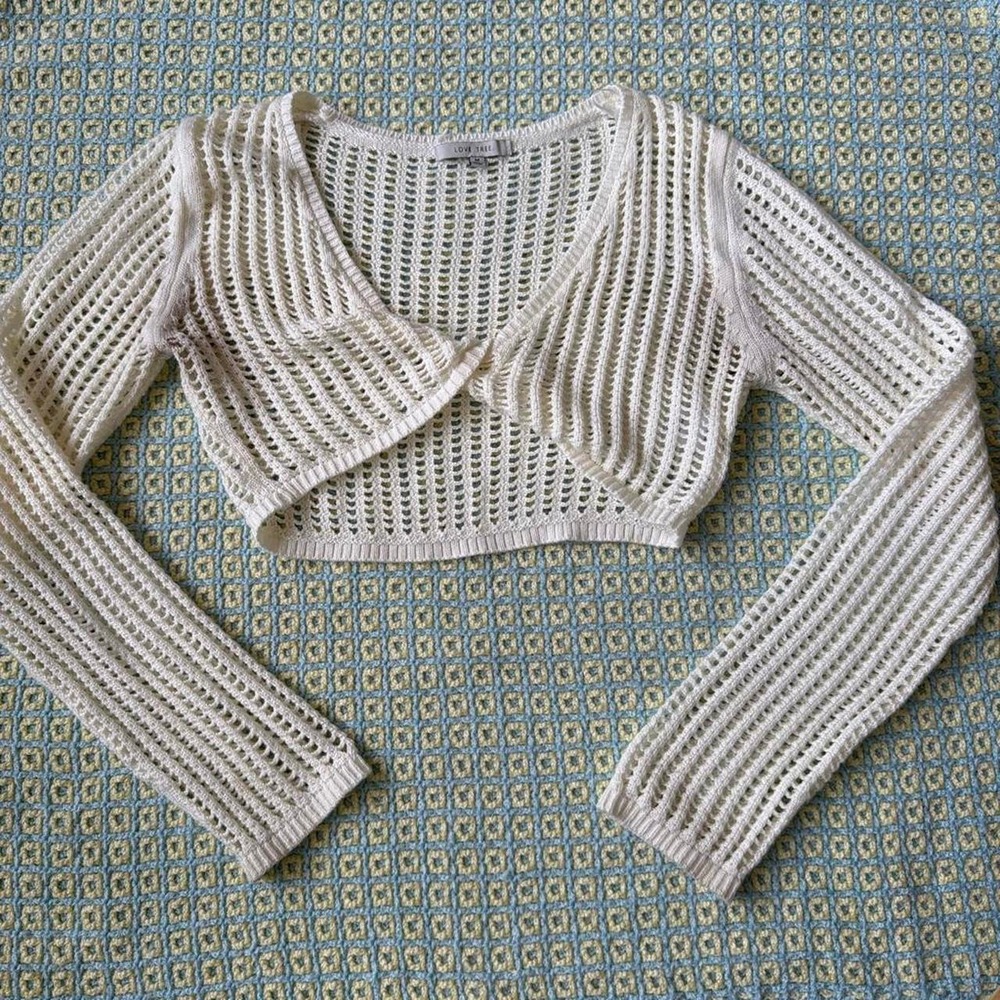 Love Tree Cream Crochet Knit Bolero Shrug Cropped Cardigan Medium 90126WH